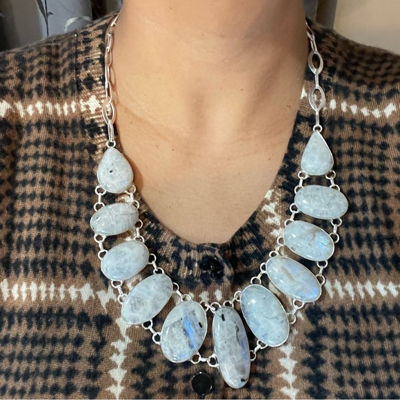 Oval Shape Rainbow Moonstone Necklace - Picture 12 of 12